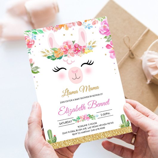 Llama Alpaca Cactus Fiesta Baby Shower Uitnodiging