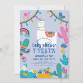 Llama Alpaca Cactus Fiesta Blue Boy Baby shower Kaart (Voorkant)