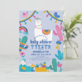 Llama Alpaca Cactus Fiesta Blue Boy Baby shower Kaart (Staand voorkant)