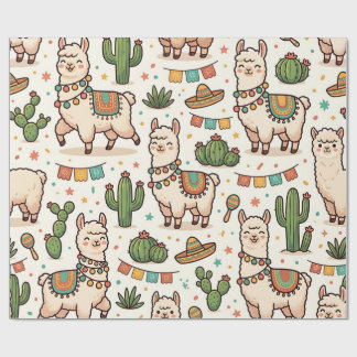 Llama Alpaca Cactus Fiesta Inpakpapier