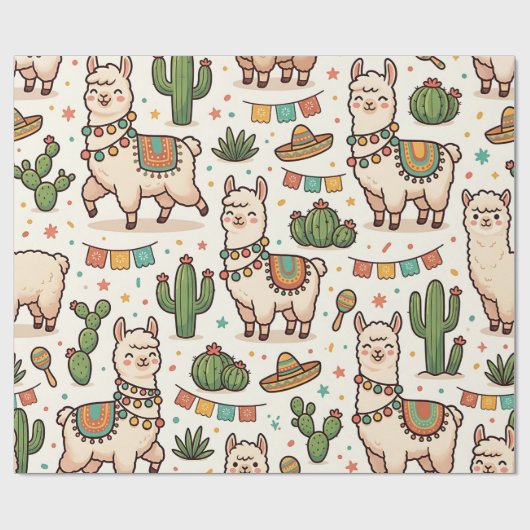 Llama Alpaca Cactus Fiesta Inpakpapier (Vlak)