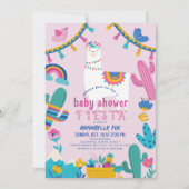 Llama Alpaca Cactus Fiesta Meisje Roze Baby shower Kaart (Voorkant)