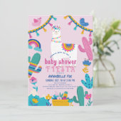 Llama Alpaca Cactus Fiesta Meisje Roze Baby shower Kaart (Staand voorkant)