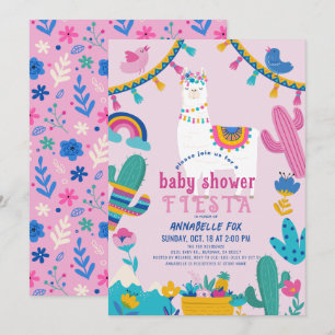 Llama Alpaca Cactus Fiesta Meisje Roze Baby shower Kaart