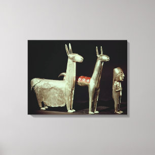Llama, alpaca en vrouw canvas afdruk