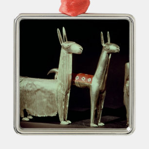 Llama, alpaca en vrouw metalen ornament