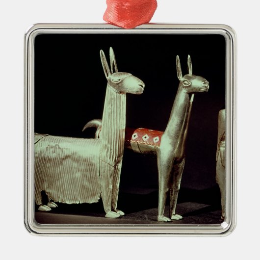 Llama, alpaca en vrouw metalen ornament (Voorkant)