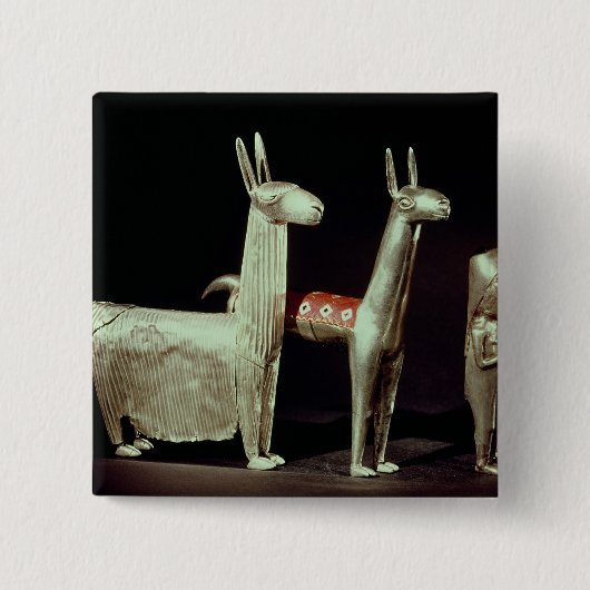 Llama, alpaca en vrouw vierkante button 5,1 cm (Voorkant)