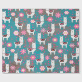 Llama (Alpaca) Floral en Turquoise Grunge Cadeaupapier (Vlak)