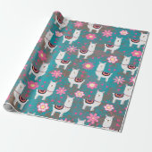 Llama (Alpaca) Floral en Turquoise Grunge Cadeaupapier (Uitgerold)