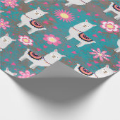 Llama (Alpaca) Floral en Turquoise Grunge Cadeaupapier (Hoek)