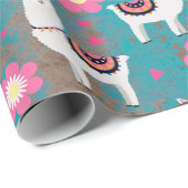 Llama (Alpaca) Floral en Turquoise Grunge Cadeaupapier (Rol Hoek)