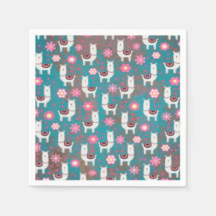 Llama (Alpaca) Floral en Turquoise Grunge Servet