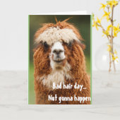 Llama Alpaca Funny Hair Day Wenskaart Kaart (Gele Bloem)