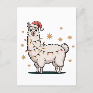 Llama Alpaca Met Kerstman Hoed En Kerstlicht Feestdagenkaart