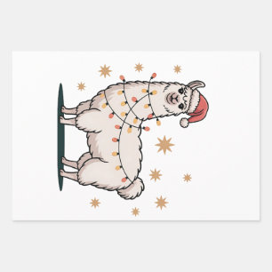 Llama Alpaca Met Kerstmuts En Kerstlicht Inpakpapier Vel