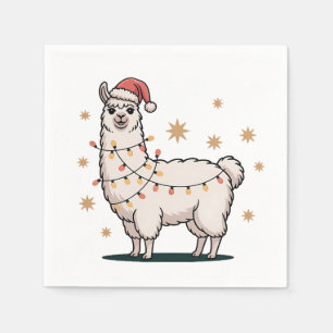 Llama Alpaca Met Kerstmuts En Kerstlicht Servet