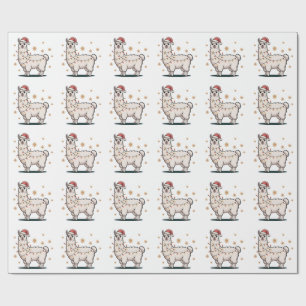 Llama Alpaca Met Kerstmuts En Kerstverlichting Cadeaupapier