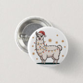 Llama Alpaca Met Kerstmuts En Kerstverlichting Ronde Button 3,2 Cm (Voorkant /achterkant)