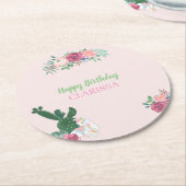 LLAMA-alpaca PARTITY "HAPPY BIRTHDAY + NAME" flora Ronde Kartonnen Onderzetter (Gebogen)