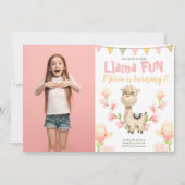 Llama Alpaca Photo Waterverf Birthday Invitation Kaart (Voorkant)