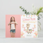 Llama Alpaca Photo Waterverf Birthday Invitation Kaart (Staand voorkant)