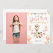 Llama Alpaca Photo Waterverf Birthday Invitation Kaart (Voorkant / Achterkant)