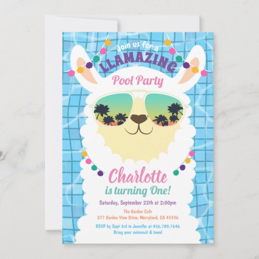 Llama Alpaca Pool Party Kinderen van afgelopen dag Kaart (Voorkant)