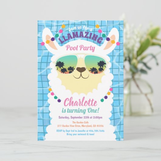 Llama Alpaca Pool Party Kinderen van afgelopen dag Kaart (Staand voorkant)