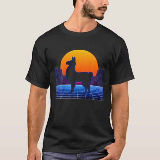 Llama Alpaca Retrowave Synthwave T-shirt (Voorkant)