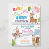 Llama Alpaca rijdt door Baby shower Kaart (Voorkant)