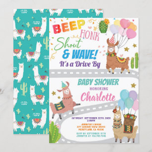 Llama Alpaca rijdt door Baby shower Kaart
