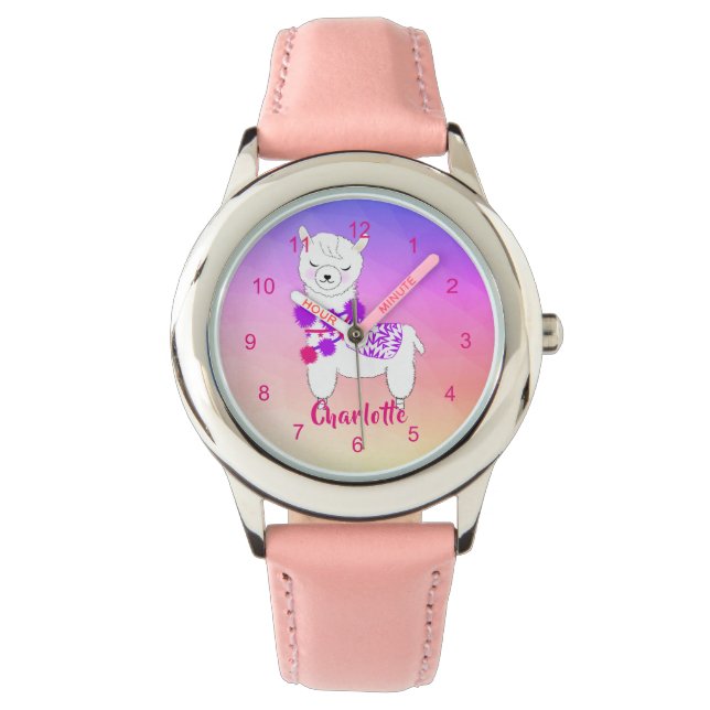 Llama Alpaca Schattig Meisjes Gepersonaliseerd Hor Horloge (Voorkant)