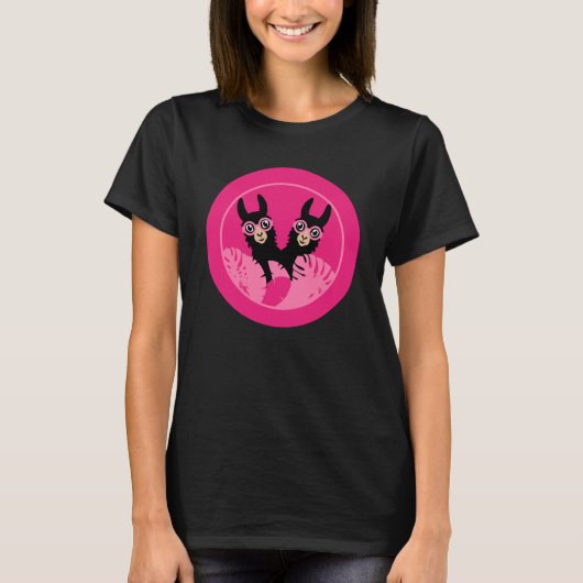 Llama Alpaca Twin Vrouwen Zusters T-shirt (Voorkant)