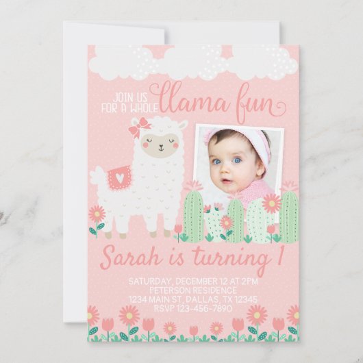 Llama Alpaca verjaardagsfeest uitnodiging (Voorkant)