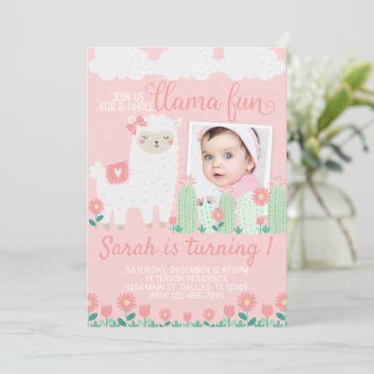 Llama Alpaca verjaardagsfeest uitnodiging (Staand voorkant)