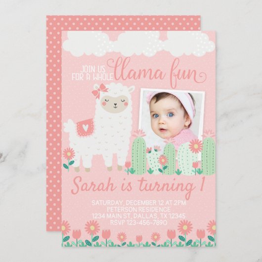 Llama Alpaca verjaardagsfeest uitnodiging (Voorkant / Achterkant)