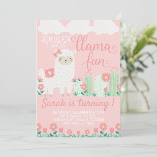 Llama Alpaca verjaardagsfeest uitnodiging (Staand voorkant)