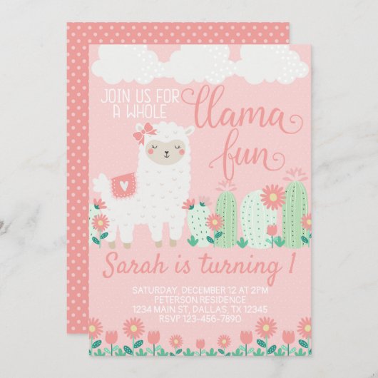 Llama Alpaca verjaardagsfeest uitnodiging (Voorkant / Achterkant)