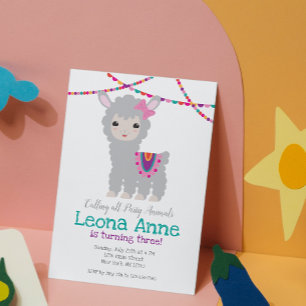 Llama Alpaca Verjaardagsuitnodiging Kaart