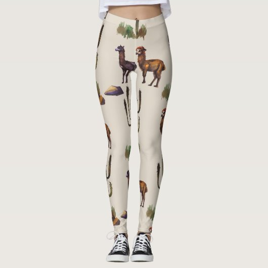 Llama alpaca wilde dieren, waterverf. leggings (Voorkant)
