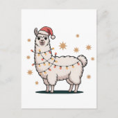 Llama Alpaca With Santa Hat And Christmas Light Aankondigingskaart (Voorkant)