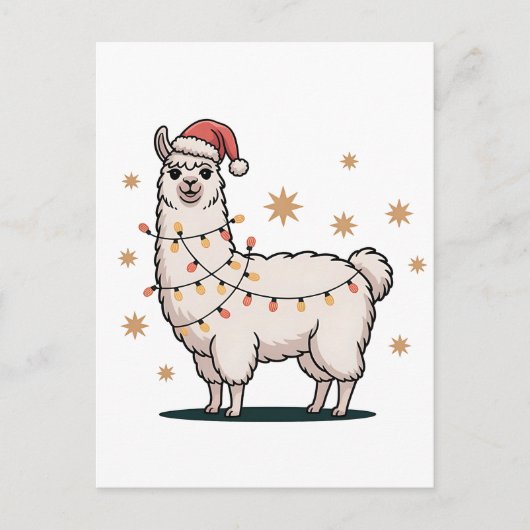 Llama Alpaca With Santa Hat And Christmas Light Aankondigingskaart (Voorkant)