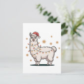 Llama Alpaca With Santa Hat And Christmas Light Aankondigingskaart (Staand voorkant)