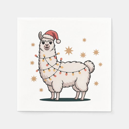 Llama Alpaca With Santa Hat And Christmas Light Servet (Voorkant)