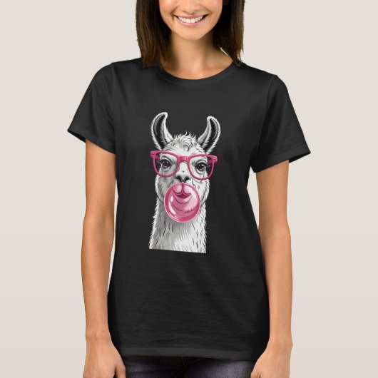 Llama Alpacas Wearing Glasses and Blowing Pink Bub T-shirt (Voorkant)
