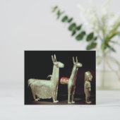 Llama, alpiaca en vrouw briefkaart (Staand voorkant)