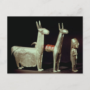 Llama, alpiaca en vrouw briefkaart