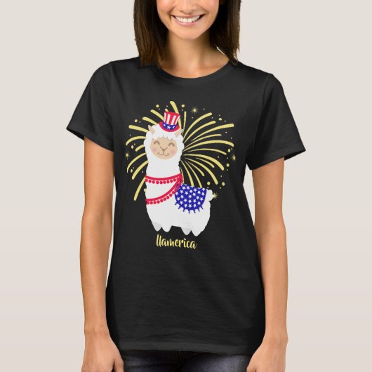 Llama American Juli 4th T-Shirt (Voorkant)