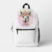  Llama Animal Pink Wildflower Monogram Bedrukte Rugzak (Voorkant)